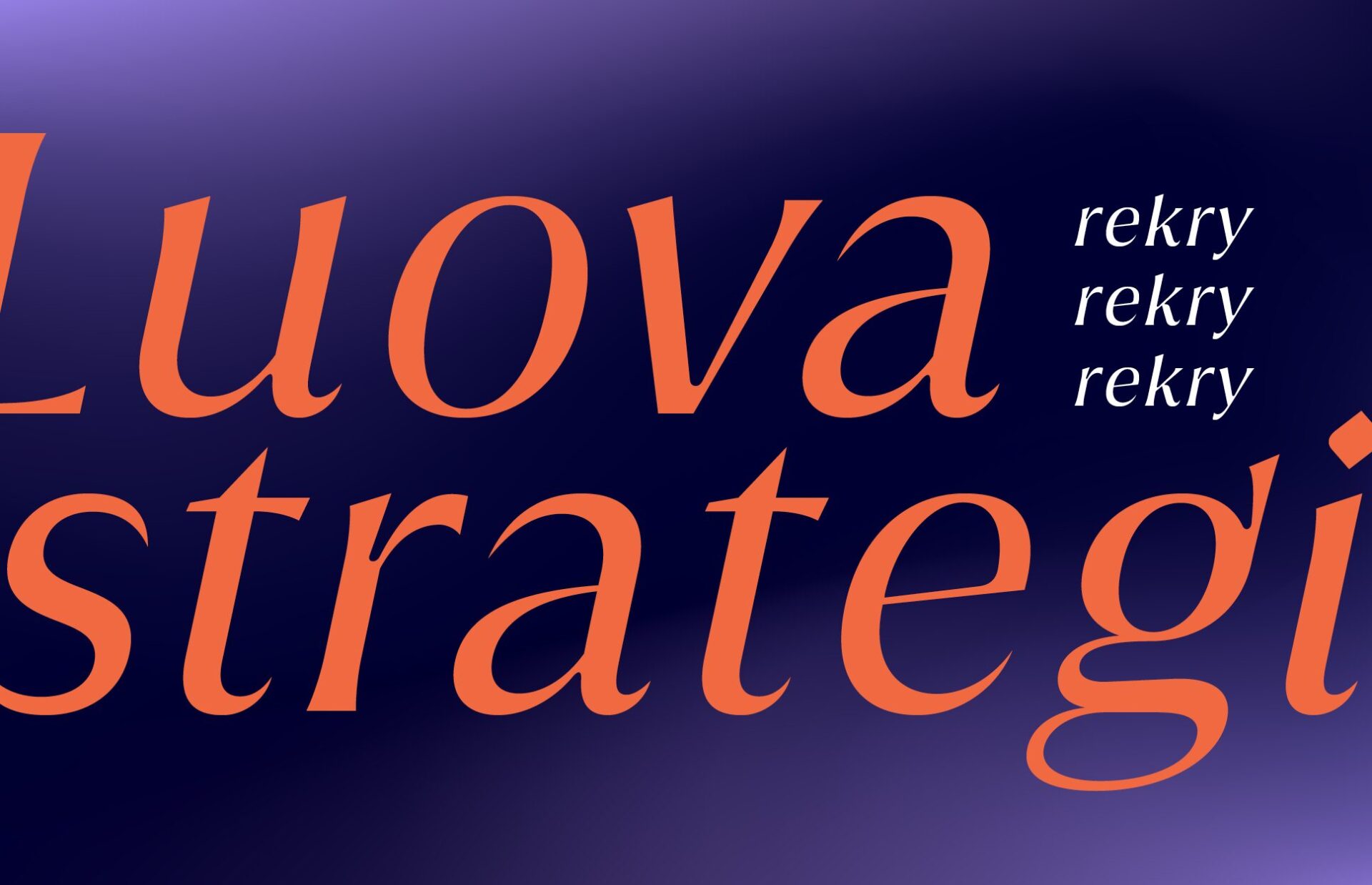 Oranssiteksti "Luova strategi" violetilla pohjalla